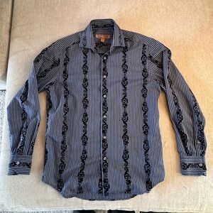 Y2K Blue Pronto Uomo Pinstripe Button Down